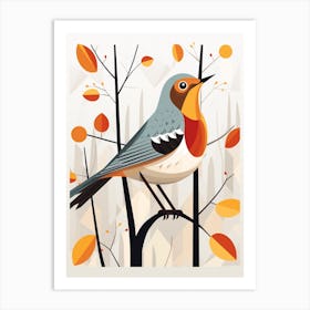 Colourful Geometric Bird Hermit Thrush 2 Art Print