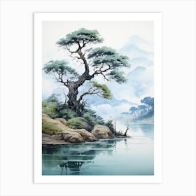 Sado Island In Niigata, Japanese Brush Painting, Ukiyo E, Minimal 2 Art Print