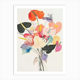 Flamingo Flower 2 Collage Flower Bouquet Art Print