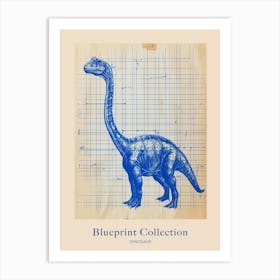 Dinosaur Blue Print Sketch 2 Poster Art Print