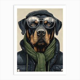 Rottweiler Dog Wearing Glasses Art Print