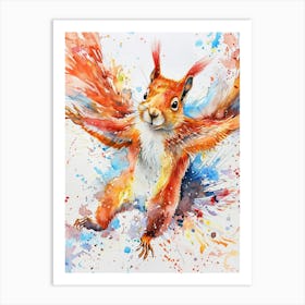 Flying Squirrel Colourful Watercolour 2 Art Print