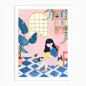 Girl Reading A Book Lo Fi Kawaii Illustration 10 Art Print