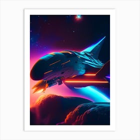Space Shuttle Neon Nights Space Art Print