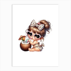 Little Girl Drinking A Coconut 1 Art Print