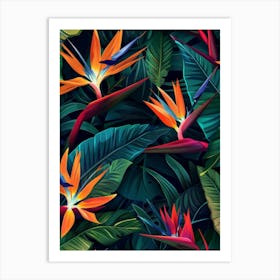 Tropical Bird Of Paradise Seamless Pattern Art Print