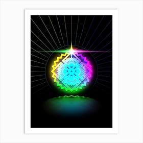 Neon Geometric Glyph in Candy Blue and Pink with Rainbow Sparkle on Black n.0278 Art Print