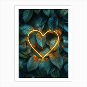 Heart Shape In Green Leaves Art Print