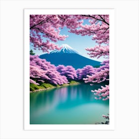 Sakura Cherry Blossoms In Spring Mount Fuji Japan Beautiful Lake Landscape Art Print