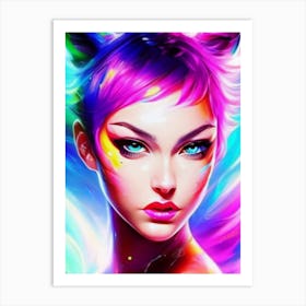 Cat Girl With Colorful Hair Art Print