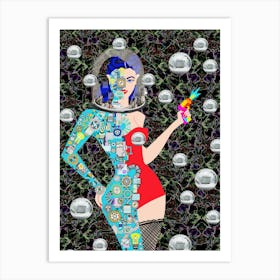 Girl Cyborg In Space Art Print