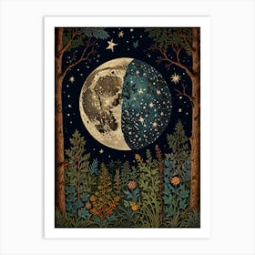 Moon In The Woods Style William Morris 1 Art Print Art Print