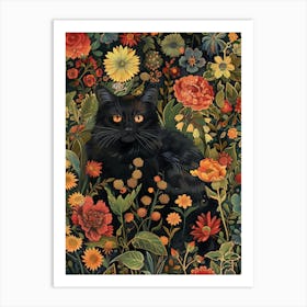 Black Cat In Flowers 1 Art Print