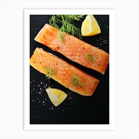 Salmon raw fish — Food kitchen poster/blackboard, photo art Art Print