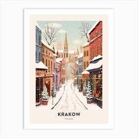 Vintage Winter Travel Poster Krakow Poland 3 Art Print