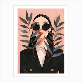 Asian Woman With Leaves Art Print