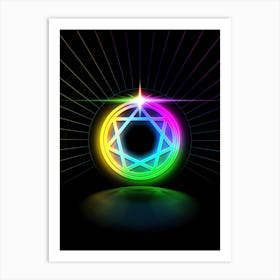 Neon Geometric Glyph in Candy Blue and Pink with Rainbow Sparkle on Black n.0268 Art Print