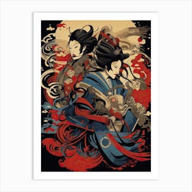 Samurai Noh And Kabuki Theater Style Illustration 1 Art Print