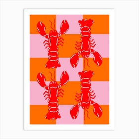 Lobster Tile Red On Pink And Orange Art Print