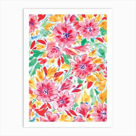 Watercolour Florals Red & Yellow Art Print