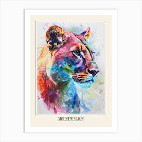 Mountain Lion Colourful Watercolour 3 Poster Art Print