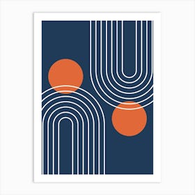 Mid Century Modern Geometric B20 In Navy Blue And Orange (Rainbow And Sun Abstract) 01 Art Print