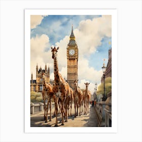 Giraffes In London 1 Art Print