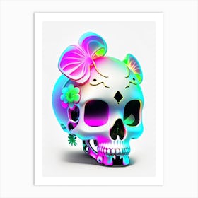 Skull With Neon Accents Kawaii Art Print