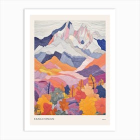 Kangchenjun India And Nepal 1 Colourful Mountain Illustration Poster Art Print