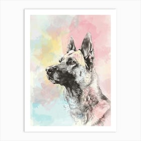 German Shepherd Dog Pastel Line Watercolour Illustration  4 Art Print