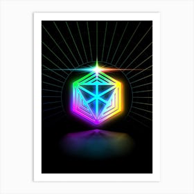 Neon Geometric Glyph in Candy Blue and Pink with Rainbow Sparkle on Black n.0133 Art Print