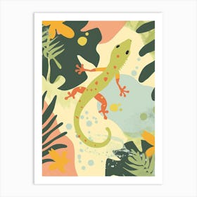 Lime Green Crested Gecko Abstract Modern Illustration 5 Art Print