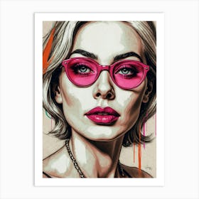 Woman In Pink Sunglasses Art Print