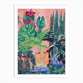 Indoor Tropical Plant Jungle With Cheetah Art Print