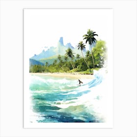 Surfing In A Wave On Anse Lazio, Praslin Seychelles 3 Art Print