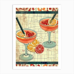 Singapore Sling Cocktail On A Tiled Background Art Print