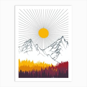 Autumn Mountain Landscape With Sun Art Print