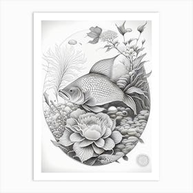 Tancho Showa Koi Fish Haeckel Style Illustastration Art Print