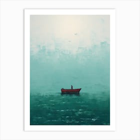 Red Boat In The Fog 1 Art Print