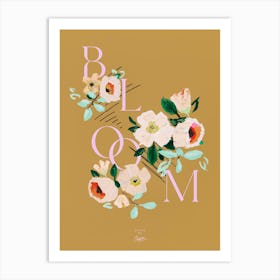 Bloom Flower Painting Ochre Art Print