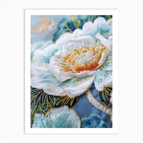 Lotus Flower Embroidery 2 Art Print