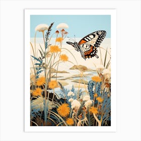 Butterflies In Wild Flowers Japanese Style Painting 4 Art Print