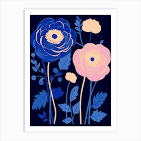 Blue Flower Illustration Ranunculus 2 Art Print