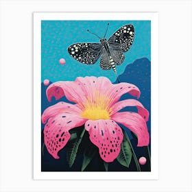 Butterfly On A Pink Flower | Inspired by Yayoi Kusama Art Print