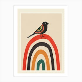 A Little Bird On Colorful Rainbow Art Print