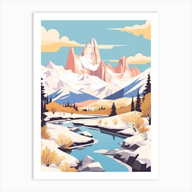 Vintage Winter Travel Illustration Patagonia Argentina 4 Art Print