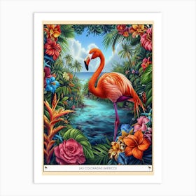 Greater Flamingo Las Coloradas Mexico Tropical Illustration 1 Poster Art Print