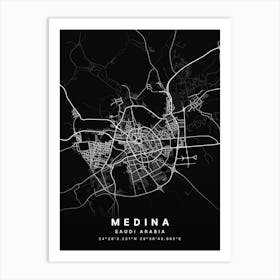 Medina Saudi Arabia Black Map Art Print