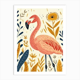 Andean Flamingo And Ginger Plants Minimalist Illustration 4 Art Print