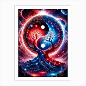 Yin Yang Space Landscape in Red and Blue Art Print